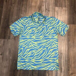 Proud 90 Golf Is Fun Polo Shirt Mens L Blue & Green Short Sleeve